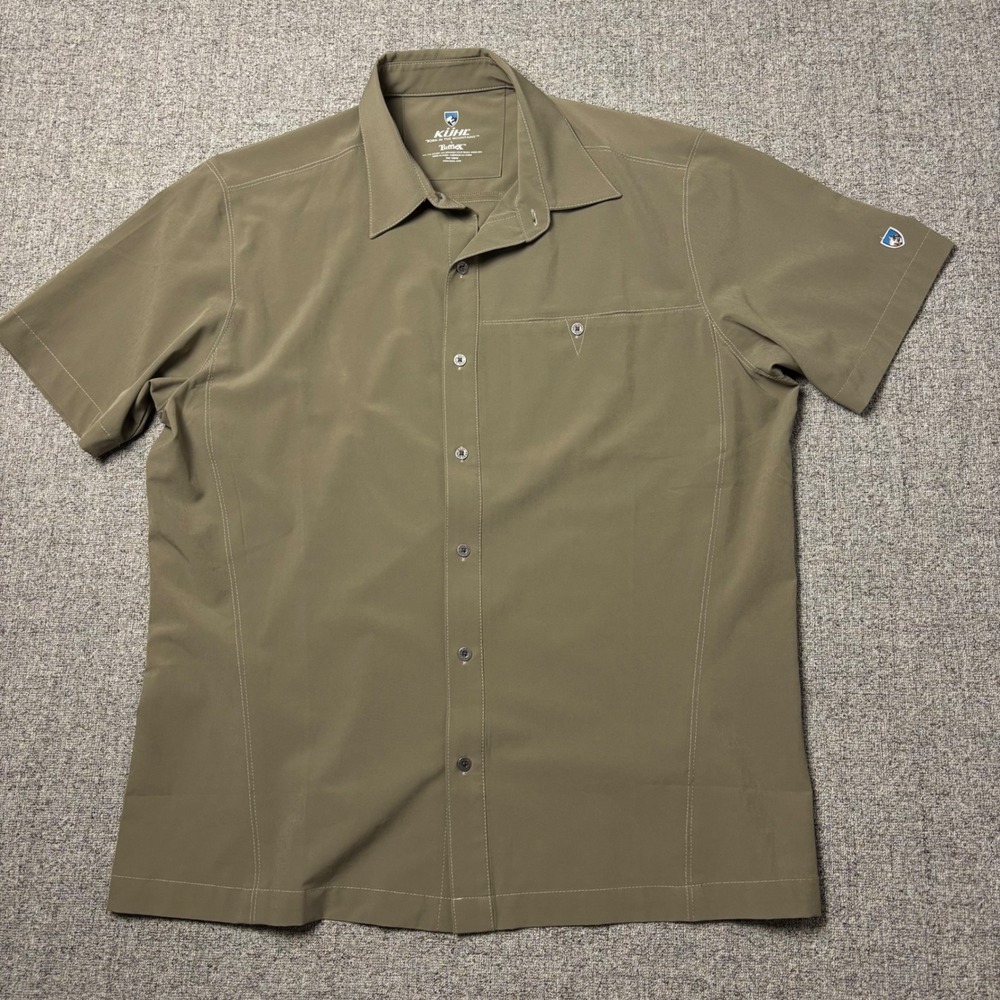 KUHL Renegade Shirt Mens L Tufflex Buckskin Khaki Short Sleeve Button Down